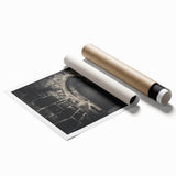 Extra large rolled print featuring an architectural design with arches in muted beige tones.