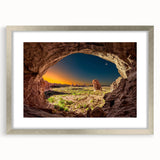 Textured abstract art print featuring curved arches in muted gray, ideal for modern bedroom decor, framed with a silver mat.