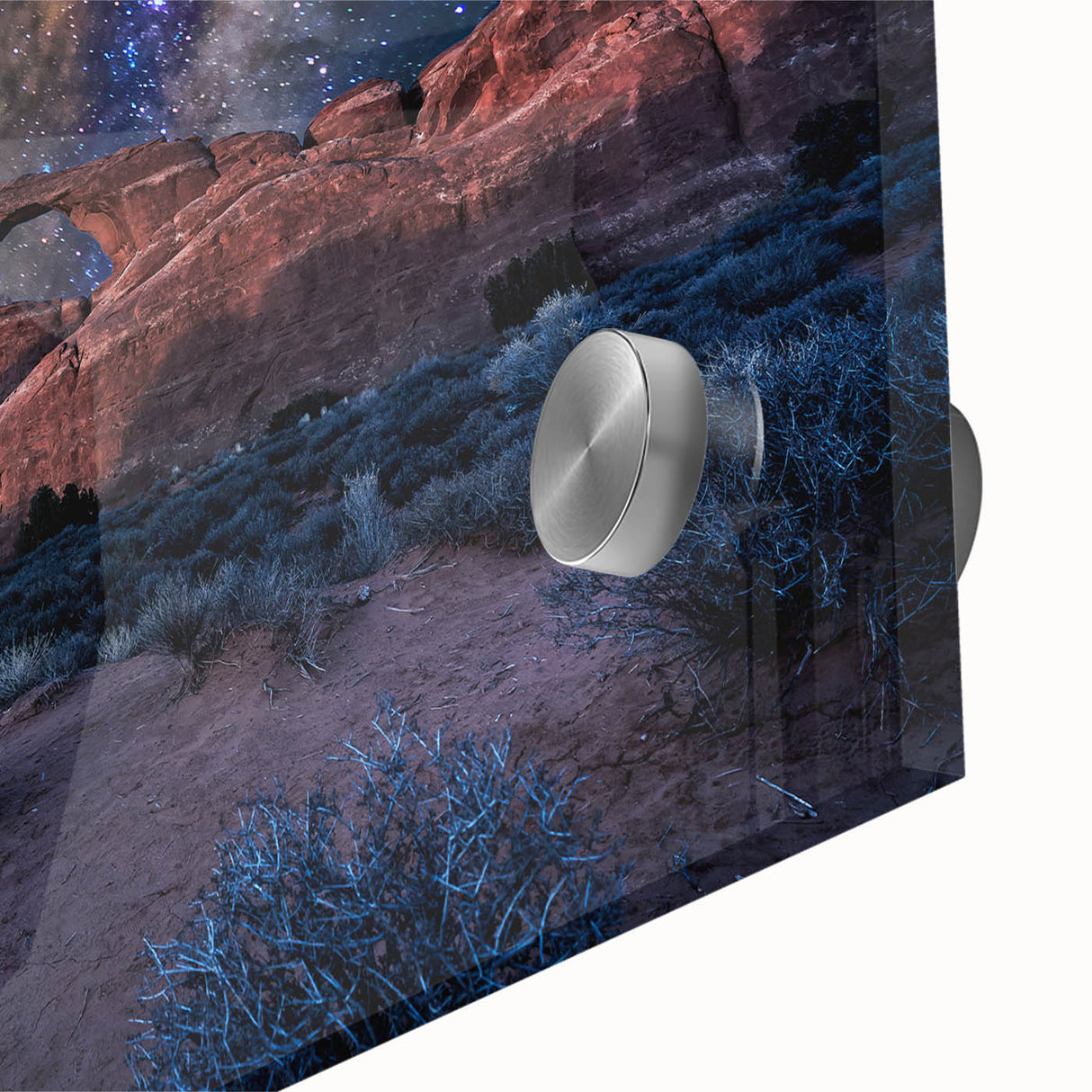 Large abstract wall art featuring mid-century modernist arches in muted earth tones on acrylic glass.