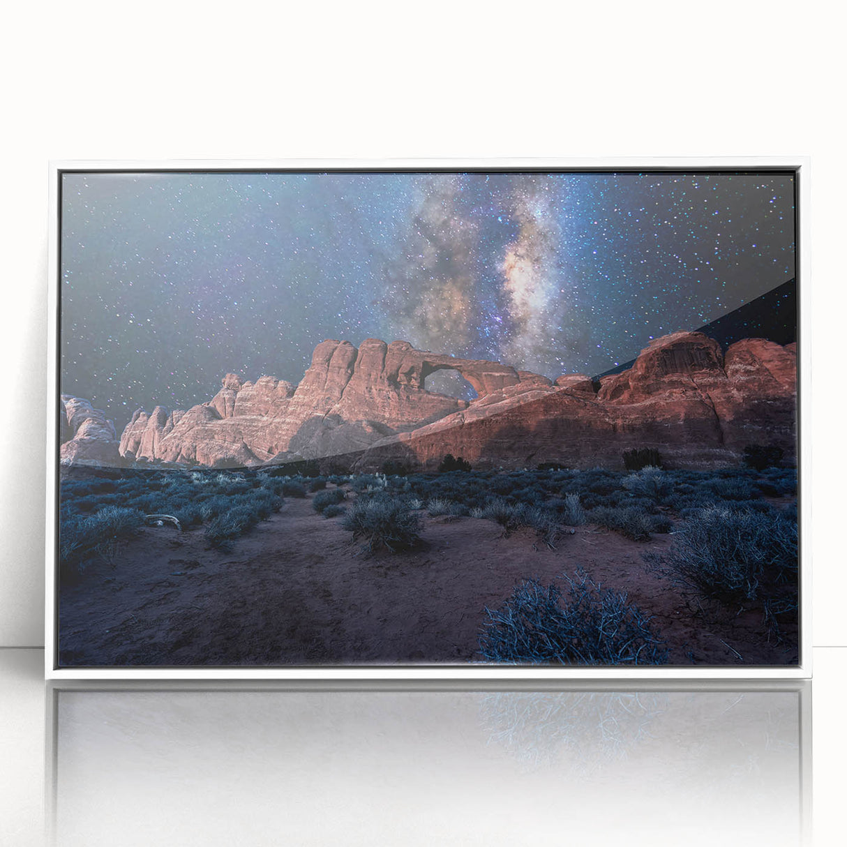 Mid-century modernist arches in muted gray and white on framed acrylic, ideal for modern art wall decor.