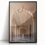 Large abstract wall art featuring black and white arches in a mid-century modernist style, framed in black acrylic.