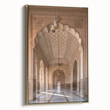 Vintage poster art featuring colorful arches in black, set in a gold frame, ideal for living room decor.