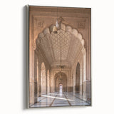 Silver-framed canvas featuring a vintage landscape with arches in muted black tones, ideal for bedroom wall art.