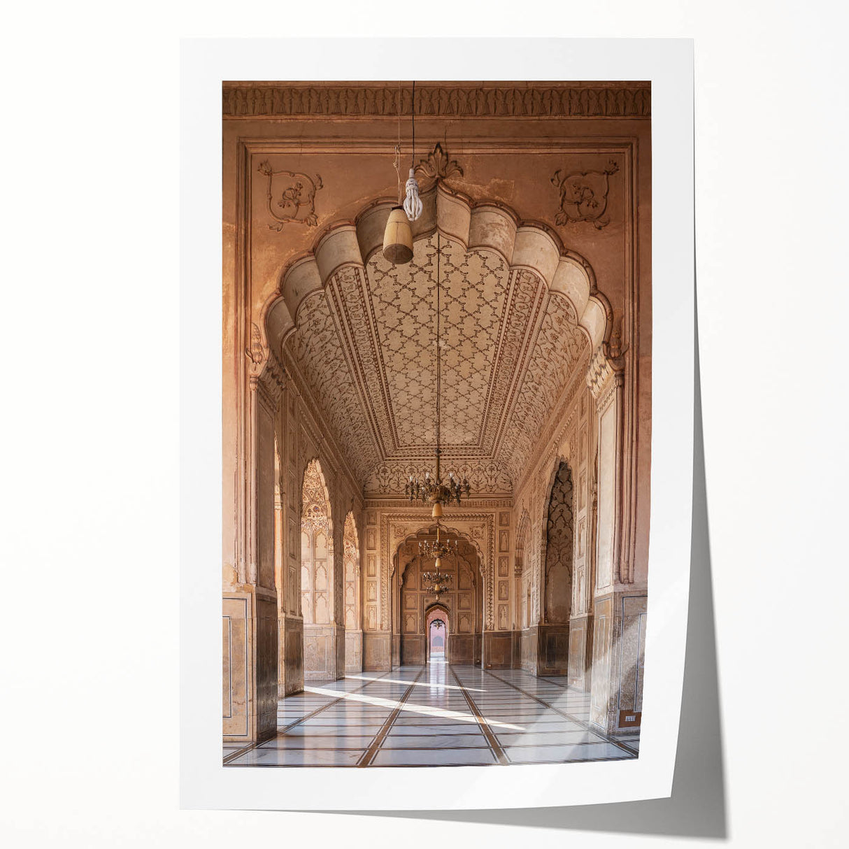 Arched architecture design in muted beige tones on a rolled canvas, suitable for dining room or bathroom wall art.