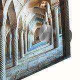 Mid-century modernist large abstract wall art on acrylic glass, featuring arch designs in neutral tones.