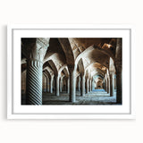 Extra large abstract art print featuring textured arches in neutral tones, framed with a white mat.