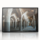 Large abstract wall art featuring mid-century modernist arch designs in black and white tones on a framed acrylic.