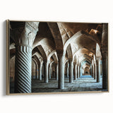 Framed canvas featuring a vintage poster of architectural arches in black, ideal for bedroom wall decor.