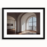 Abstract art print featuring colorful, textured arch designs on a large black-framed canvas, ideal for living room decor.