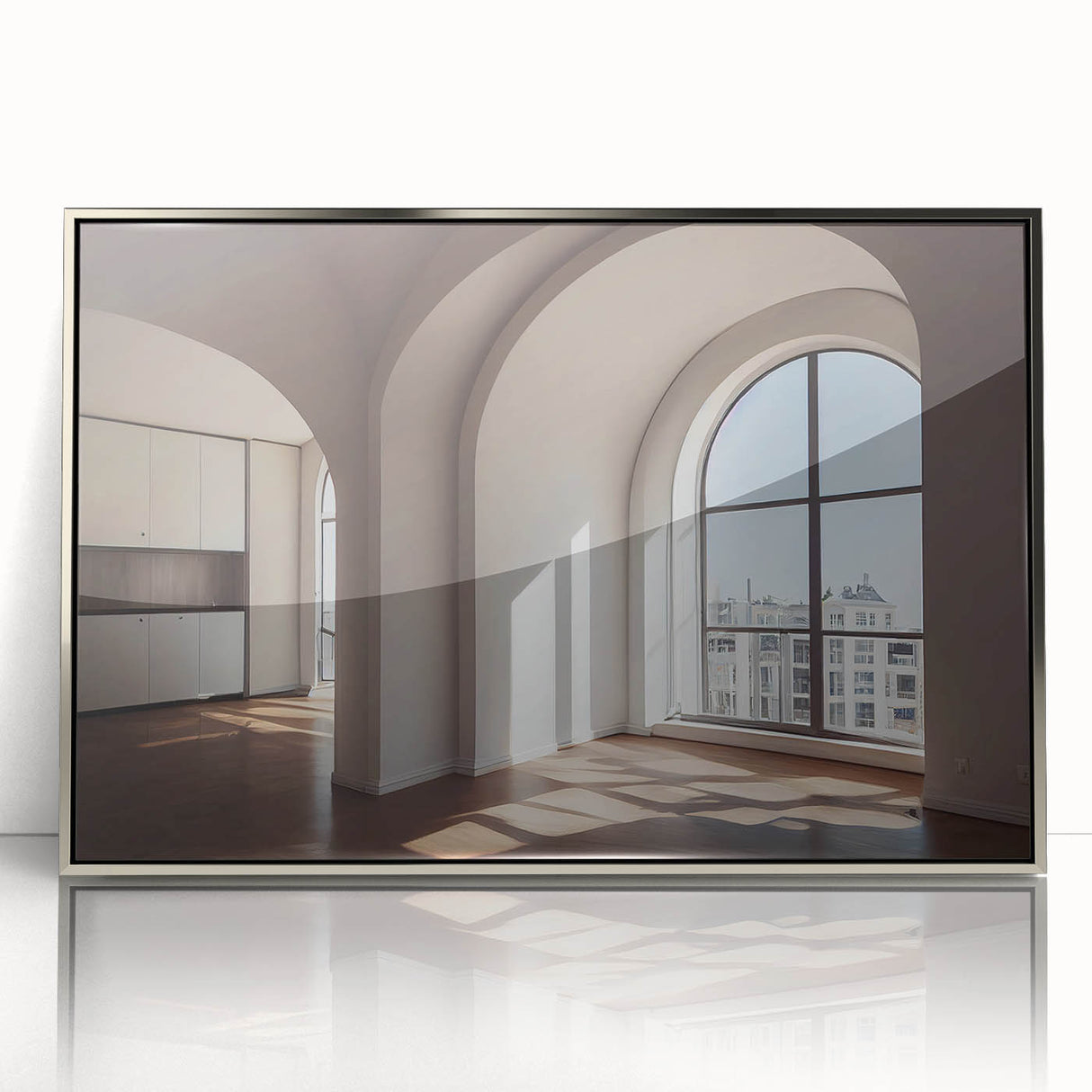 Art deco poster featuring silver arches on acrylic, ideal for modern art wall decor or nursery.
