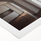 Art Deco poster featuring geometric arches in neutral tones on rolled canvas, ideal for dining room decor.