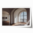 Extra large rolled print of arches in architecture, in muted earth tones, suitable for dining room or bathroom.
