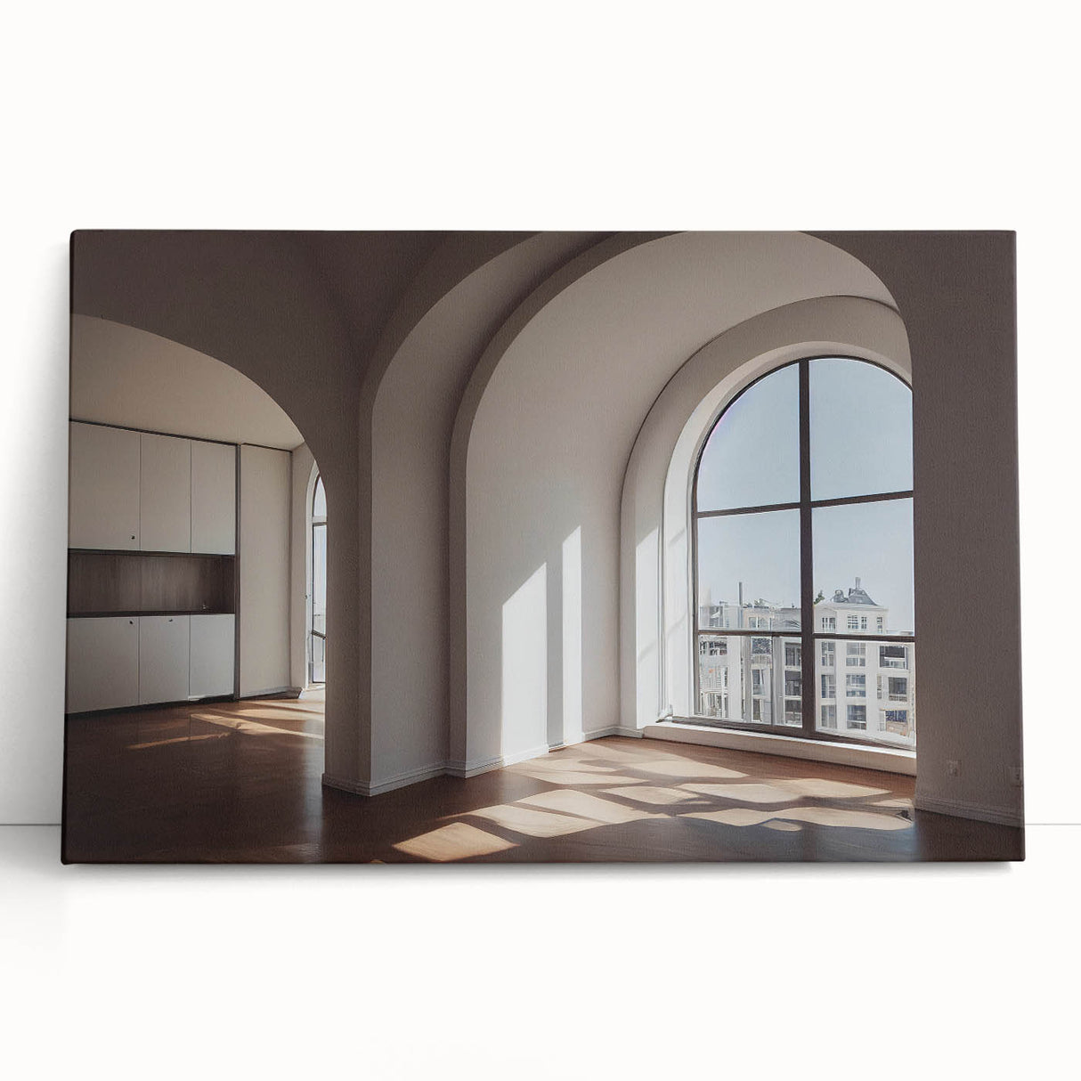 Black and white photo of classical arches in a large canvas format, suitable for kitchen wall art.