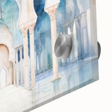 Mid-century modernist large abstract wall art featuring arches in muted earth tones on acrylic glass.