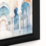 Close-up of a black wall art featuring colorful, textured arch designs on a framed canvas, suitable for a large living room.