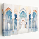 Arched architecture design on large stretched canvas with neutral and earth tones, suitable for kitchen wall art.