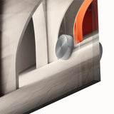 Large abstract wall art on acrylic glass featuring arches in muted earth tones, ideal for dining room ambiance.