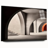 Large abstract wall art on acrylic glass depicting geometric arches in neutral tones, ideal for bedroom or dining room decor.