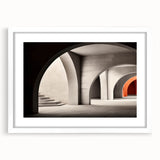 Extra large abstract art print featuring textured arches in muted earth tones, framed with a white mat.