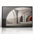 Large abstract wall art featuring black and white arches in a mid-century modernist style, framed in black acrylic.