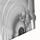 Mid-century modernist large abstract wall art with arch designs in muted earth tones on acrylic glass.