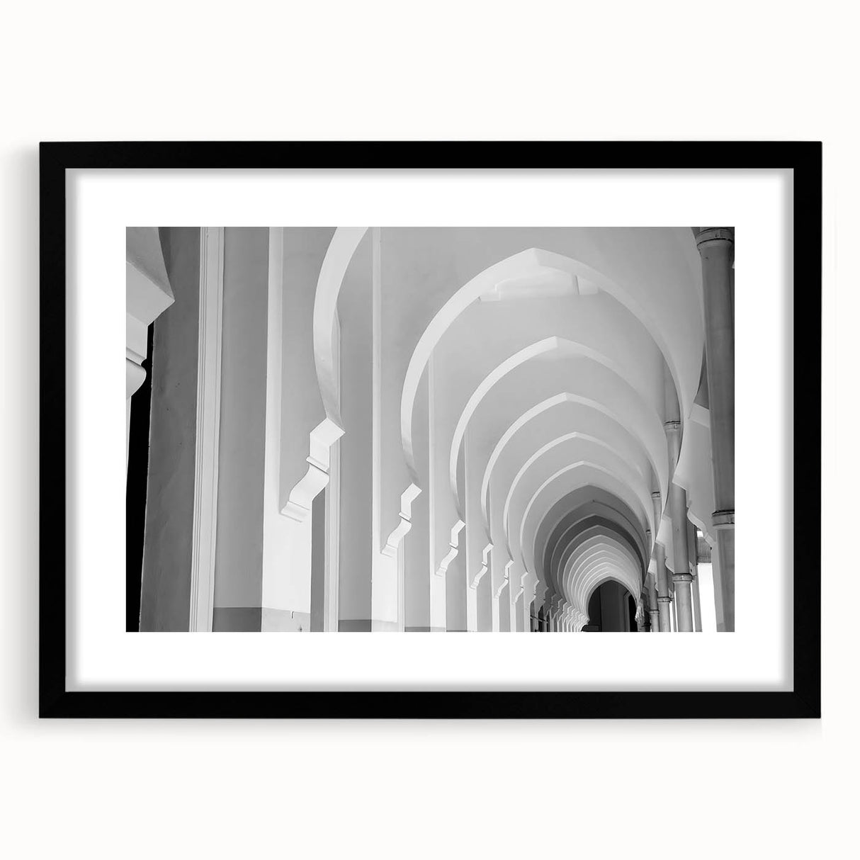 Extra large abstract art print featuring colorful textured arches on a black framed canvas, ideal for living room decor.