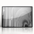 Large abstract wall art featuring black and white arches in a mid-century modernist style on framed acrylic.
