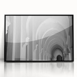 Large abstract wall art featuring black and white arches in a mid-century modernist style on framed acrylic.