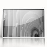 Art deco poster featuring symmetrical arch designs in muted gray, framed acrylic, ideal for nursery wall art.