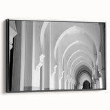 Black and white framed canvas of vintage-style architectural arches, ideal for bedroom wall decor.