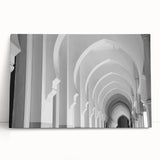 Black and white photograph of architectural arches printed on large stretched canvas, suitable for kitchen wall art.