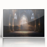 Mid-century modernist arches in neutral tones on a large framed acrylic print, suitable for modern art wall decor.