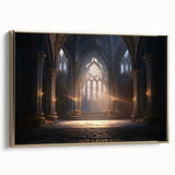 Vintage poster art of colorful arches in black and gold, framed canvas, ideal for living room decor.