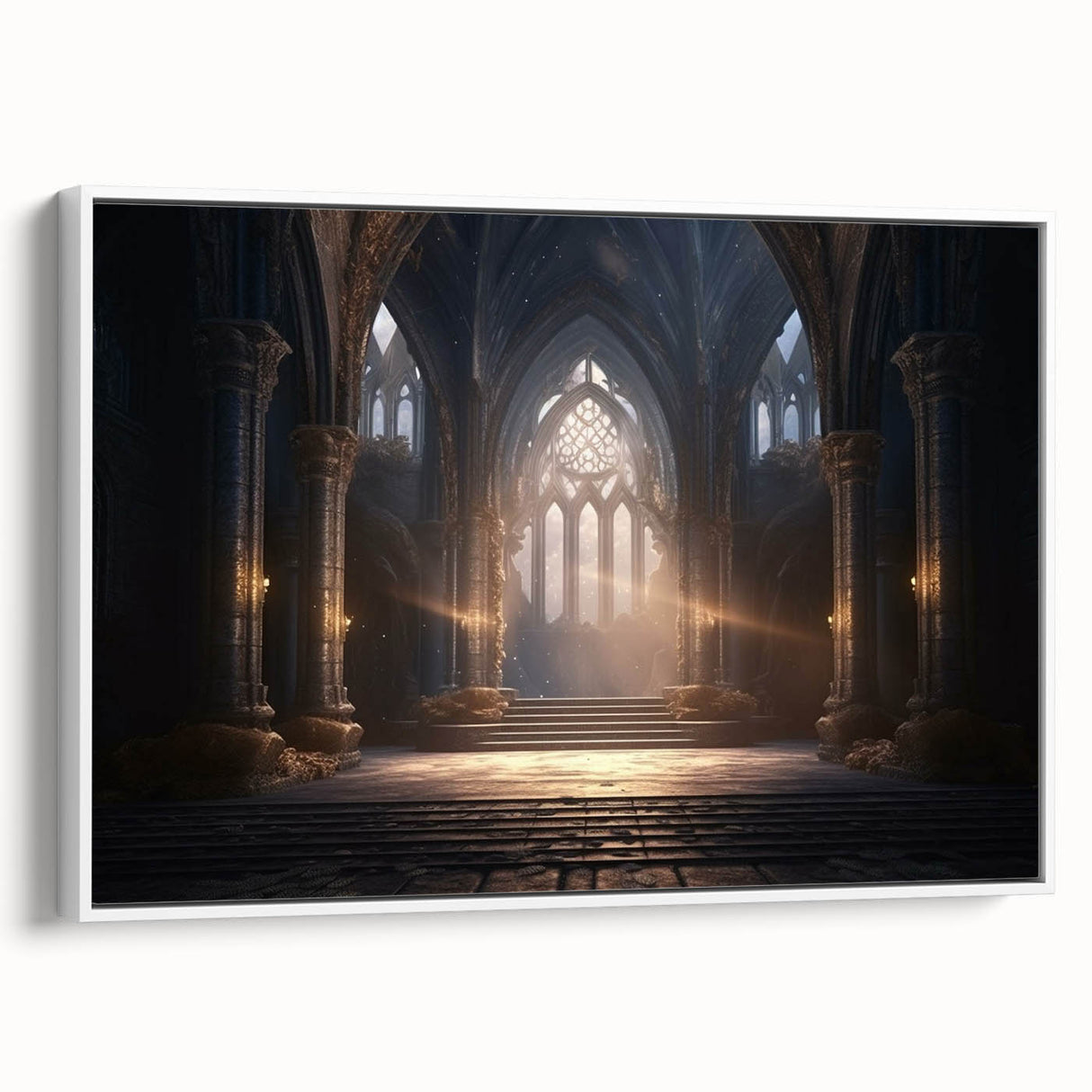 Landscape art painting of colorful arches in a vintage poster style on a framed canvas.