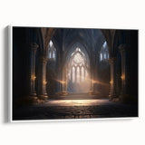 Landscape art painting of colorful arches in a vintage poster style on a framed canvas.