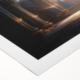 Art deco poster featuring symmetrical arch designs in muted gold and beige tones on rolled canvas.