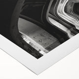 Art deco poster featuring geometric arches in muted gold and navy, printed on rolled canvas.