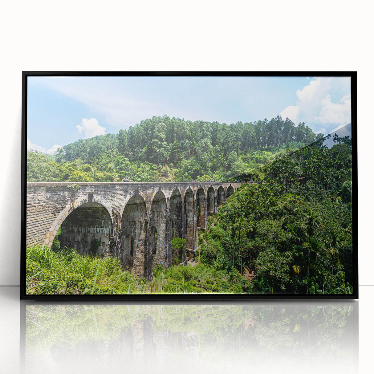 Large abstract wall art featuring black and white arches in a mid-century modernist style, acrylic print framed in black.