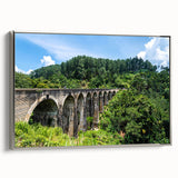 Framed canvas featuring a black and white vintage poster art of architectural arches, ideal for bedroom decor.