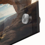 Large abstract wall art in mid-century modernist style on acrylic glass, featuring arches in muted earth tones.