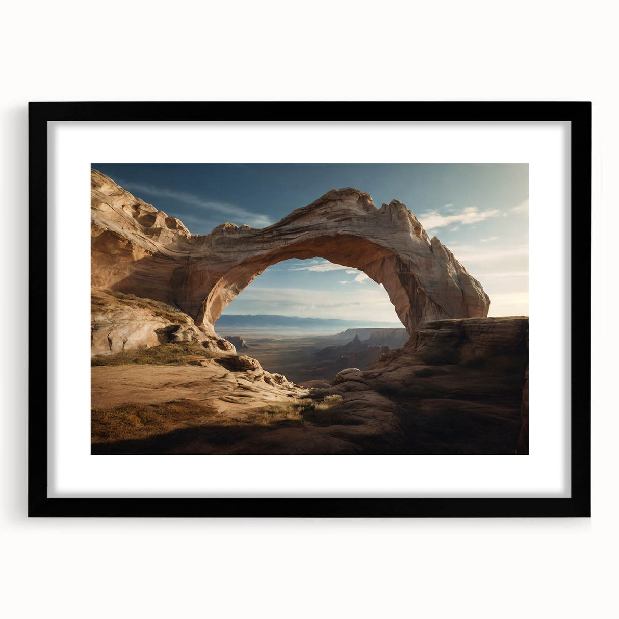 Abstract art print featuring colorful, textured arch designs on a large canvas, ideal for living room decor.