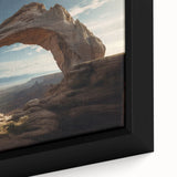 Close-up of a black wall art canvas featuring colorful, textured arch designs, ideal for living room decor.
