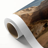 Art deco poster featuring symmetrical arch designs in muted beige and cream tones on rolled canvas.