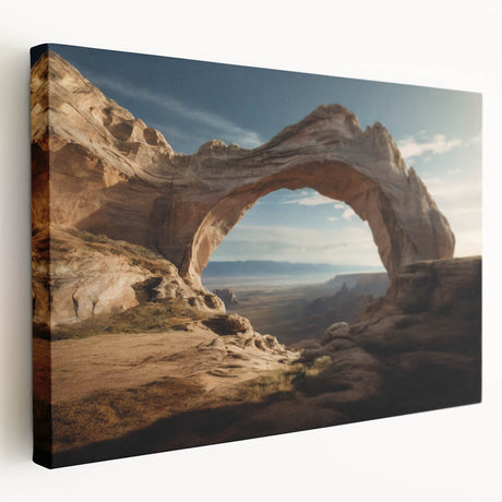 Architectural arch design in neutral tones on stretched canvas, suitable for kitchen wall art.