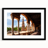 Extra large abstract art print featuring textured, colorful arches on a black framed canvas, ideal for living room decor.