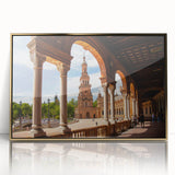 Mid-century modernist art featuring abstract arches in gold and black on a framed acrylic, ideal for nursery wall decor.