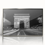 Art Deco style poster featuring architectural arches in silver and gray tones on a framed acrylic.