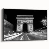 Black and white framed canvas featuring a vintage poster art of architectural arches, ideal for bedroom wall decor.