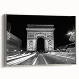 Framed canvas of a vintage-style landscape painting featuring colorful arches in shades of black and silver.