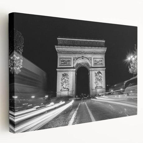 Large art print of a classical architecture design with arches in neutral tones on stretched canvas.